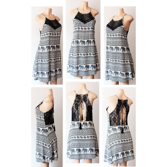 Navy Blue Elephant Lace Up Cutout Back Shift Dress - Picture 7 of 8